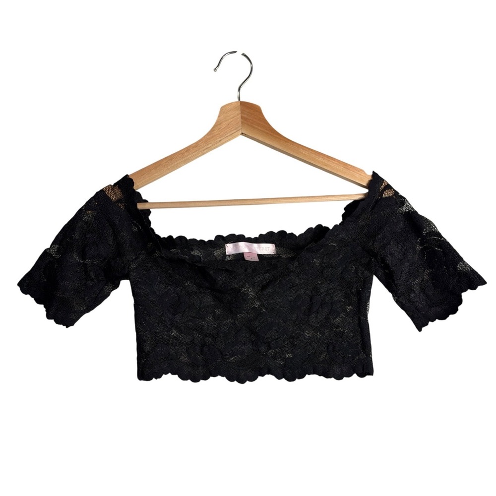Vintage Victoria's Secret Black Lace Off Shoulder Crop Top Small Made in USA y2k